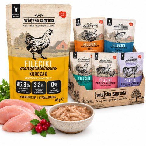 Pakiet Próbny Wiejska Zagroda Karma Mokra Kot Fileciki MIX 12x85g 6 Smaków