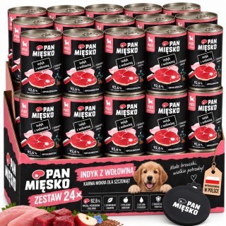 Pan Mięsko dla szczeniąt Indyk z wołowiną PUPPY 24X400 ZESTAW W POKRYWKĄ