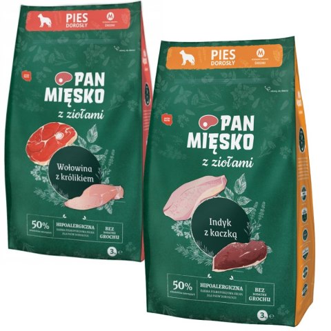 Pan Mięsko z Ziołami 2x3kg Wołowina Królik Indyk Kaczka Karma dla Psa