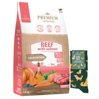 Pokusa Puppy BEEF&SALMON 12kg Wołowina i łosoś dla szczeniąt + skarpetki