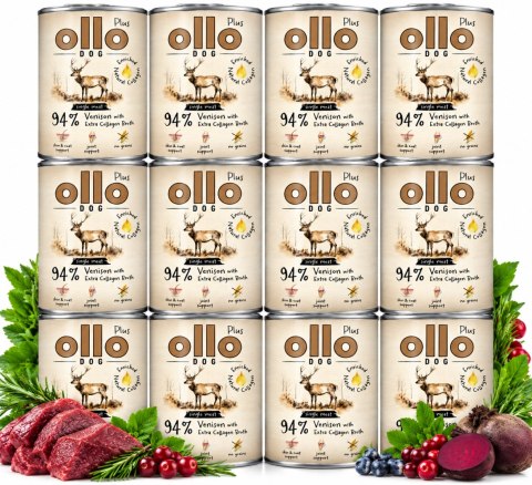 ZESTAW OLLO PLUS KOLAGEN - JELEŃ 12x400g - MONOBIAŁKOWA KARMA MOKRA DLA PSA