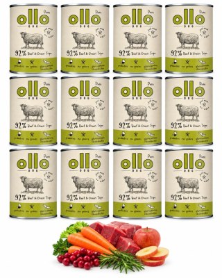 ZESTAW OLLO Pure Wołowina i Żwacze 12X400g bezzbożowa mokra karma dla psa