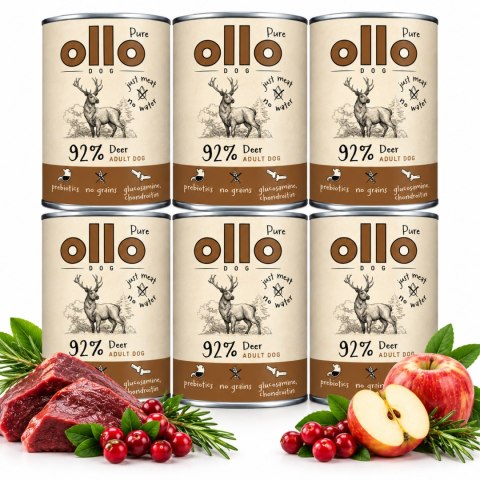 ZESTAW Ollo puszka pies Pure Jeleń 6X850 g monobiałkowa karma mokra