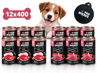 ZESTAW Pan Mięsko Karma Mokra dla Szczeniąt 12x400g + POKRYWKA