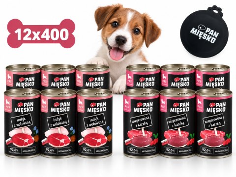 ZESTAW Pan Mięsko Karma Mokra dla Szczeniąt 12x400g + POKRYWKA