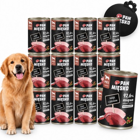 ZESTAW Pan Mięsko Karma mokra Indyk z Jeleniem 12X400g + WIECZKO