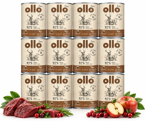 ZESTAW karma Ollo Pure Jeleń 12X400g monobiałkowa wysokomięsna bezzbożowa