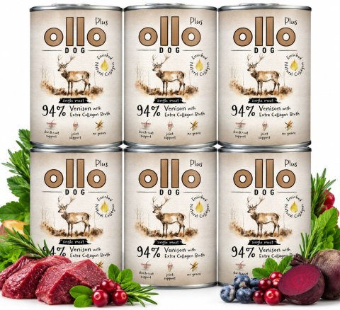 Zestaw Ollo Collagen - JELEŃ 6x400g - MONOBIAŁKOWA KARMA MOKRA DLA PSA