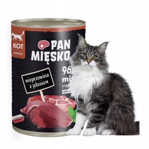 Zestaw PAN MIĘSKO kot Wieprzowina z Jeleniem puszki dla kota 12X400g wieczko