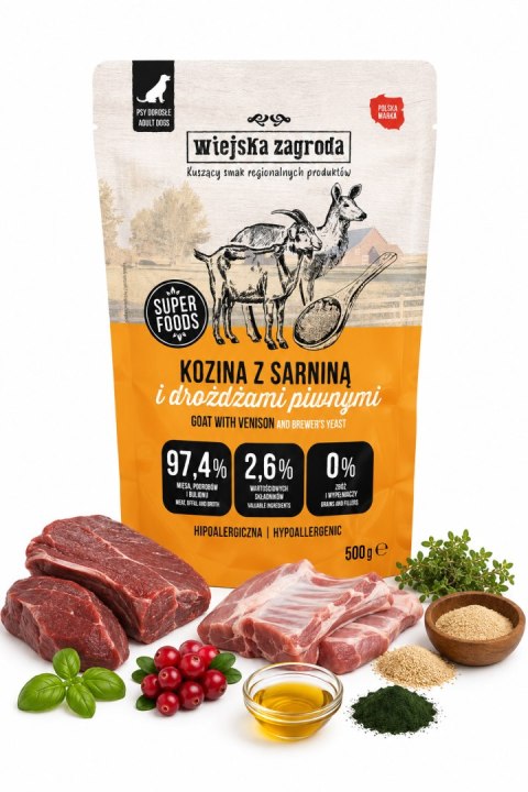 Zestaw Wiejska Zagroda Kozina z Sarniną Karma Mokra dla Psa Saszetka 6x500g
