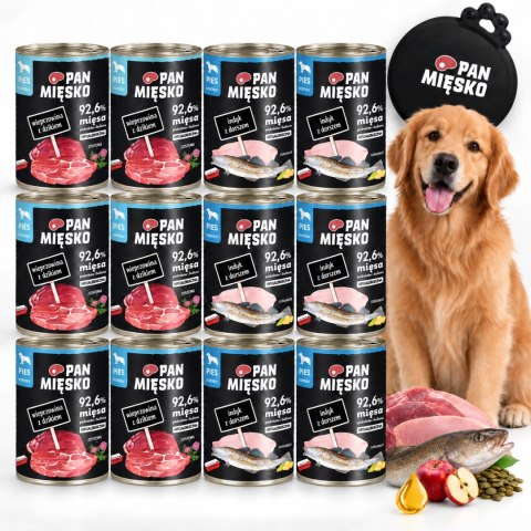 Zestaw dla psa dorosłego Pan Mięsko 12x400 Mix Smaków + wieczko na puszkę