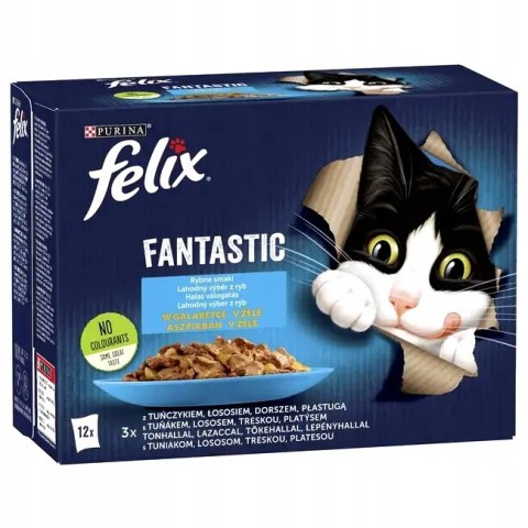 FELIX FANTASTIC RYBNE SMAKI MIX W GALARECIE saszetki karma dla kota 12x85g