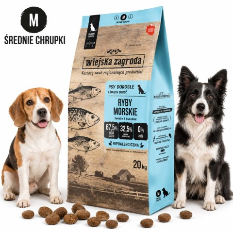 NA WAGĘ Wiejska Zagroda Karma sucha dla psa Ryby Morskie (dorosły) chrupki M 1kg