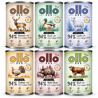 OLLO Plus Kolagen Mix 12x400 g Indyk Kaczka Wołowina Dzik Jeleń Jagnięcina mokra karma dla psa