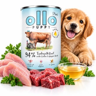 Ollo puszka szczeniak Plus Kolagen Puppy Indyk z wołowiną 400 g