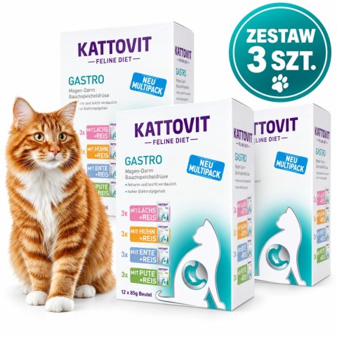 PAKIET Kattovit Gastro 36x85g karma weterynaryjna dla kota na żołądek jelita MIX