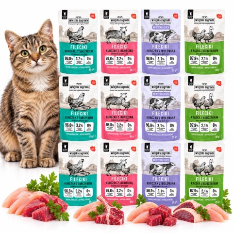 Pakiet Próbny Wiejska Zagroda Karma Mokra Kot Fileciki MIX 12x85g 6 Smaków