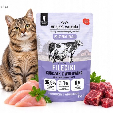 Pakiet Próbny Wiejska Zagroda Karma Mokra Kot Fileciki MIX 12x85g 6 Smaków