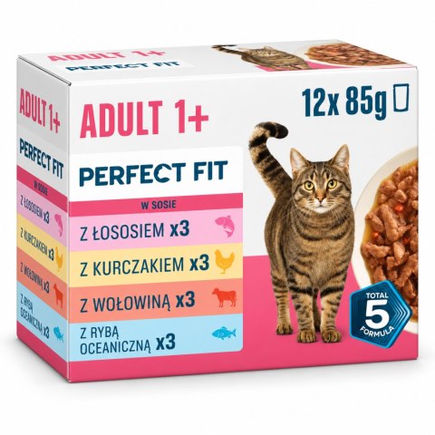 Perfect Fit Adult 1+ Mix 12x85g Karma Mokra dla Kota Saszetki w Sosie