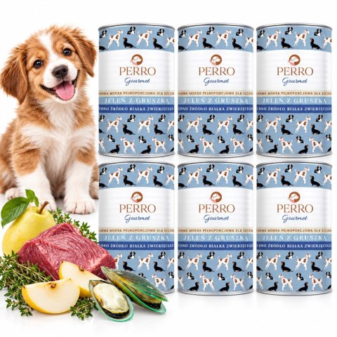 Perro Gourmet Monobiałkowa Karma Mokra Jeleń z Gruszką Junior 6x400g wieczko