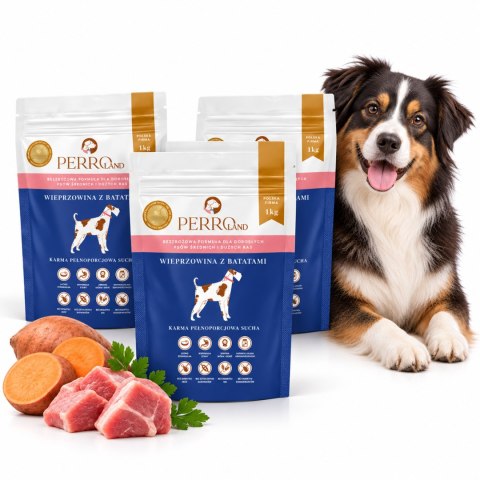 Perro Wieprzowina z batatami 3X1 kg karma sucha bezzbożowa dla psa