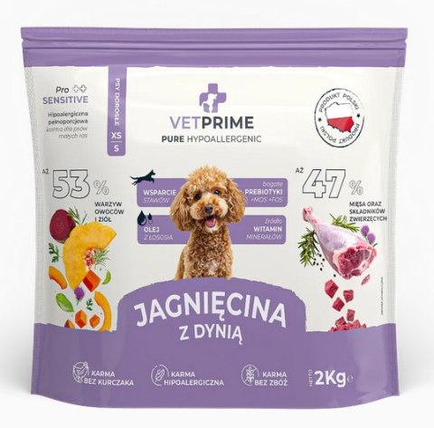 VETPRIME Pure Hypoallergenic JAGNIĘCINA Z DYNIĄ XS/S 6KG małe rasy