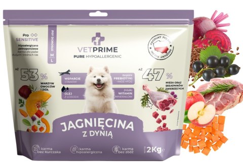VETPRIME Pure Hypoallergenic Jagnięcina Dynia M/L 4KG