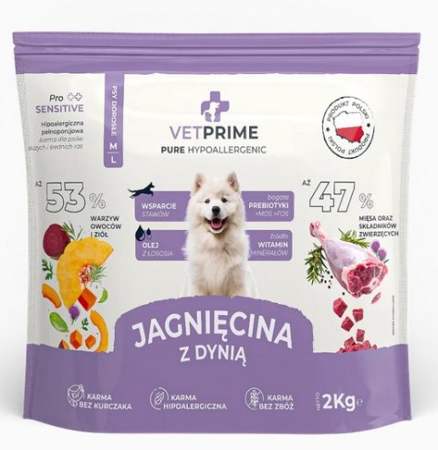 VETPRIME Pure Hypoallergenic Jagnięcina Dynia M/L 6KG