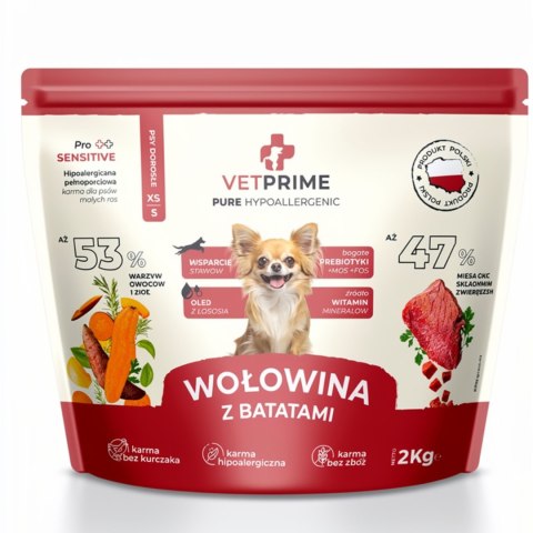 Vetprime PURE HYPOALLERGENIC Wołowina z Batatami XS/S 4kg