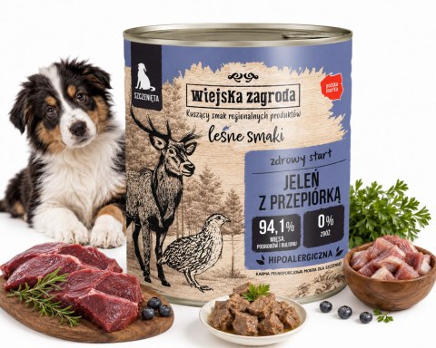 Wiejska Zagroda Karma mokra Leśne smaki Jeleń z przepiórką (szczeniak) 800g