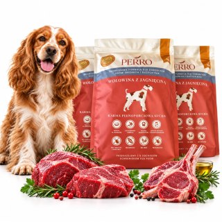 ZESTAW PERRO Karma Bezzbożowa Wołowina z Jagnięciną Średnie Duże Rasy 3X1 kg dla Psa