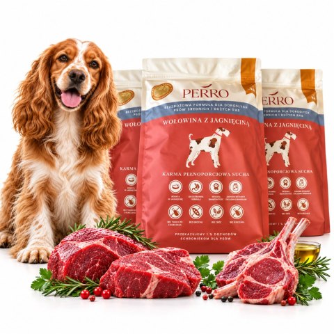ZESTAW PERRO Karma Bezzbożowa Wołowina z Jagnięciną Średnie Duże Rasy 3X1 kg dla Psa