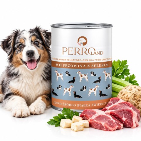 ZESTAW PERRO Wieprzowina z selerem dla psów dorosłych 12X400g wysokomięsna karma