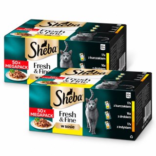 ZESTAW SHEBA Fresh & Fine 2X50x50 g mokra karma dla kota mix smaków sos