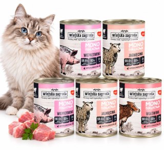 ZESTAW Wiejska Zagroda monobiałkowa kot PUSZKI dla kota mix SMAKÓW 5x400g