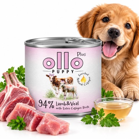 Zestaw Ollo puszka szczeniak Plus Kolagen Puppy Jeleń Dzik 12x200 g