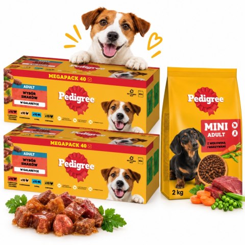 Zestaw PEDIGREE DLA PSA MIX SMAKÓW W GALARETCE SASZETKI 80X100 g karma sucha przysmaki