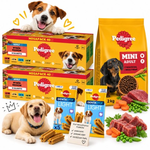 Zestaw PEDIGREE DLA PSA MIX SMAKÓW W GALARETCE SASZETKI 80X100 g karma sucha