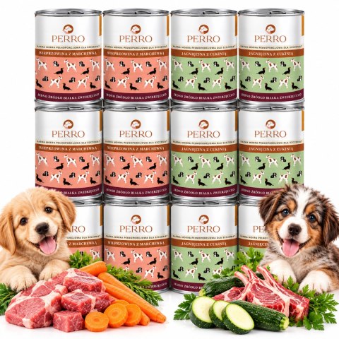 Zestaw Perro Junior Mix smaków 12x400 wieprzowina jagnięcina dla szczeniąt