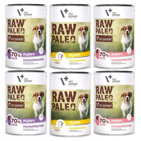 RAW PALEO PUPPY 6 X 400G MONOPROTEIN kaczka DLA SZCZENIAKA ALERGIKA ZESTAW